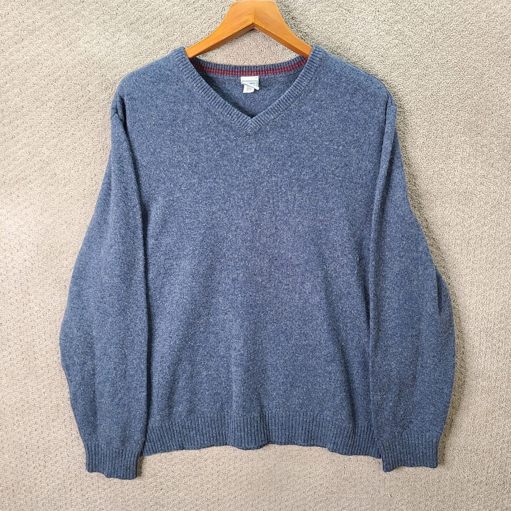 Vintage Old Navy Sweater Mens XL Blue V Neck Lambswool Blend Long Sleeve